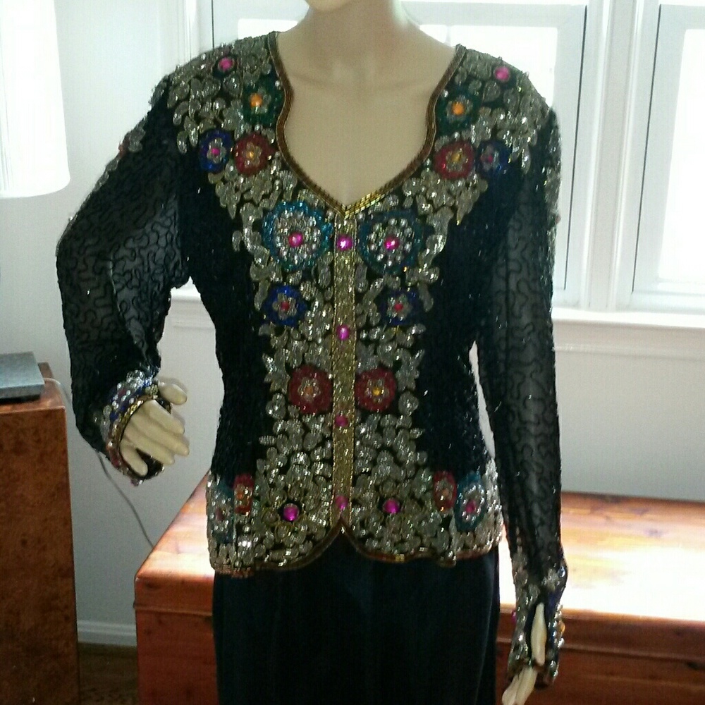 Joan Leslie Evenings  black silk Trophy Jacket